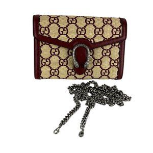 Gucci Women's Mini Wallet Interlocking GG Supreme Dionysus Detail Beige & Red